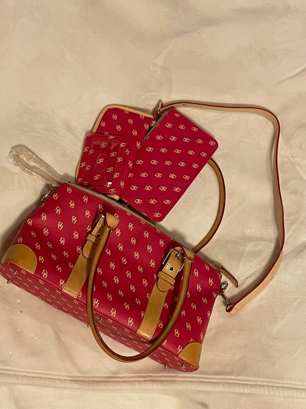 Dooney & Bourke Signature Dome Satchel, ID case, Coin Bag and Eye Glass Case set